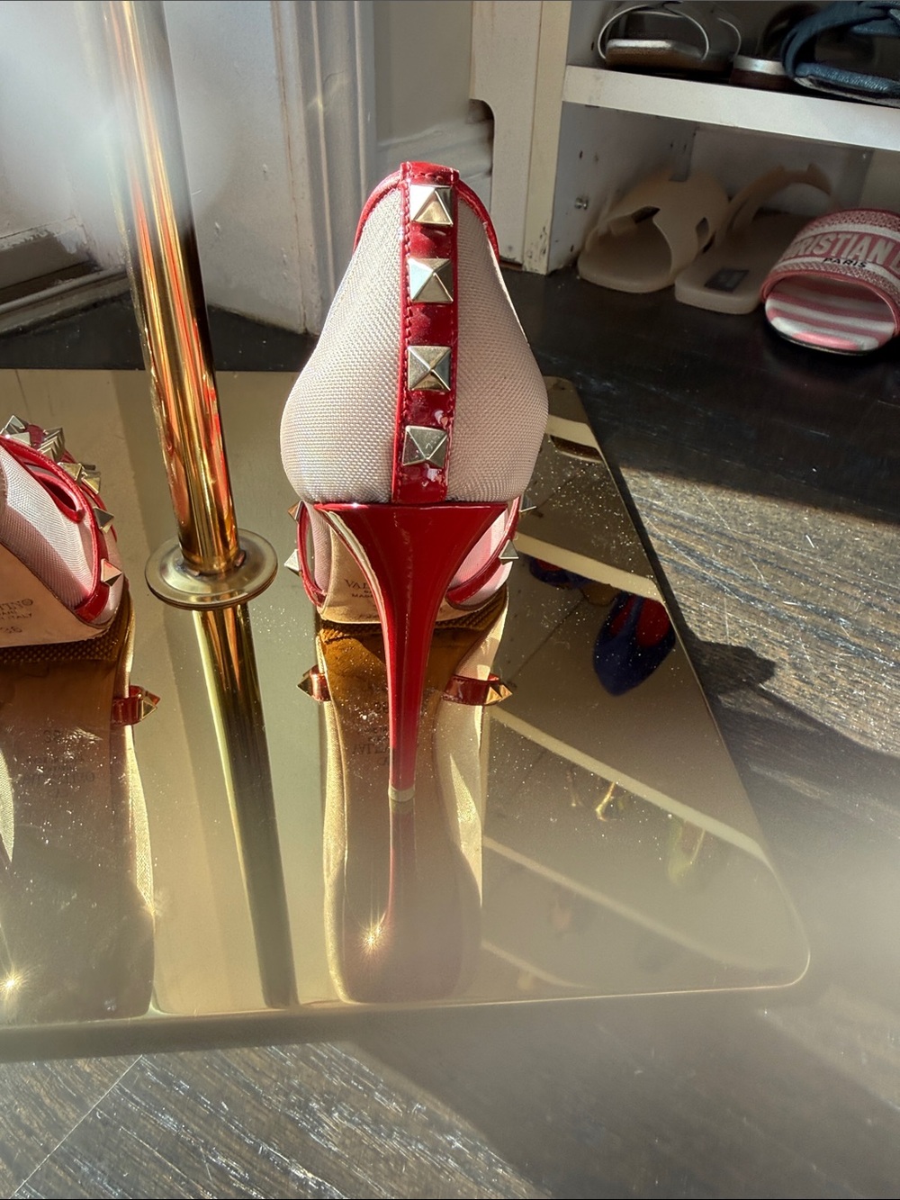 Valentino Garavani red and Gold Studded Pointed-Toe Flats - Picture 5 of 13
